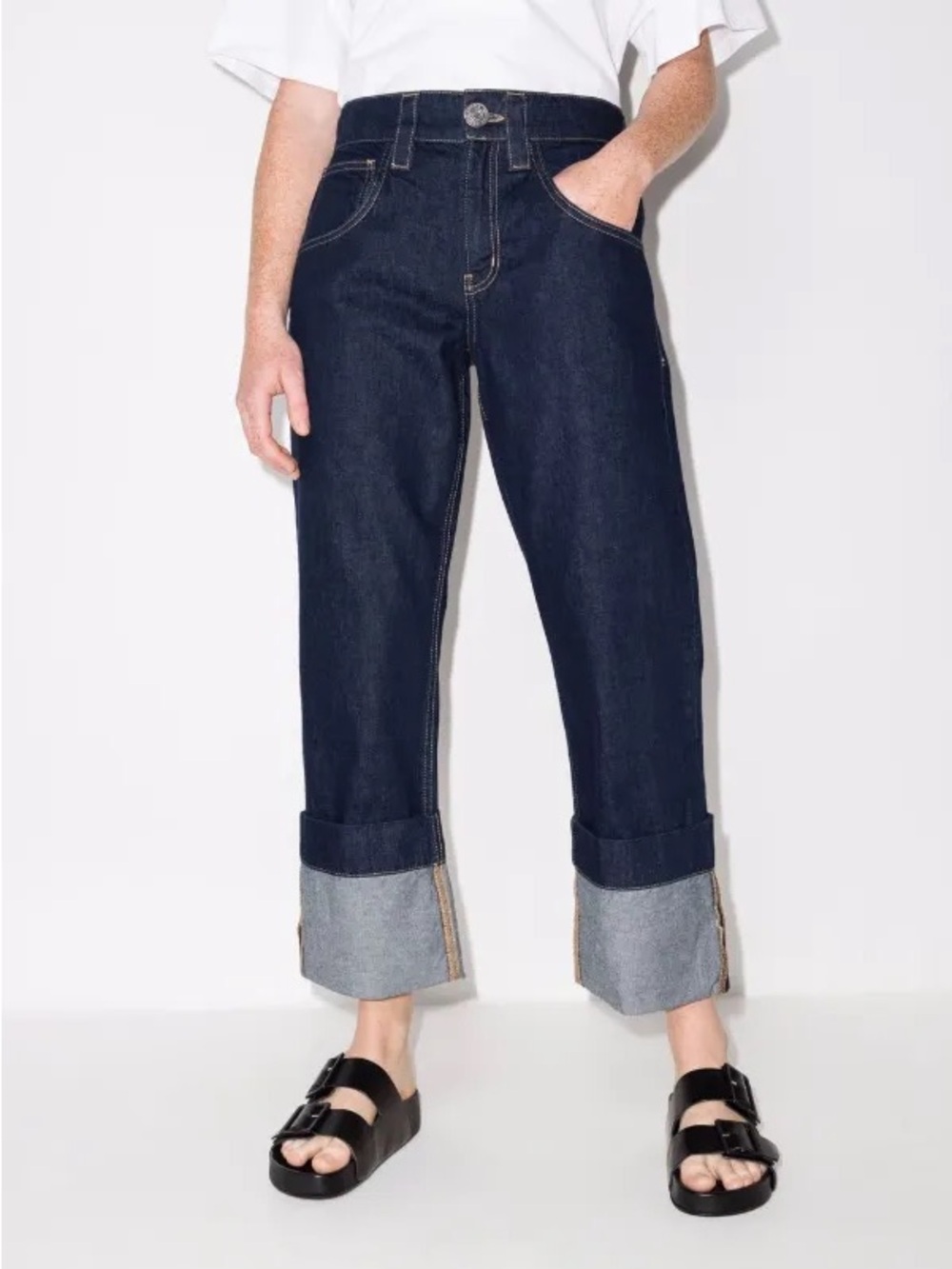 Frame Oversized Detail Straight-Leg Jeans Wide Cuffed blue denim carpenter 25